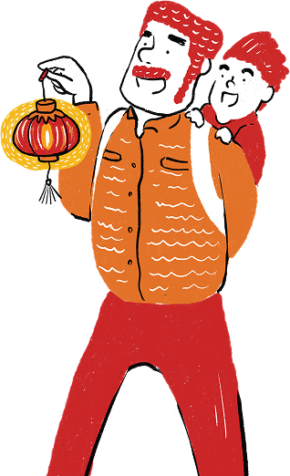 ランタンを持った家族